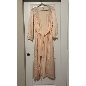 VTG Sara Beth Pink Peachy Embroidered Floral Lace   Lingerie Nightgown Robe SZ M